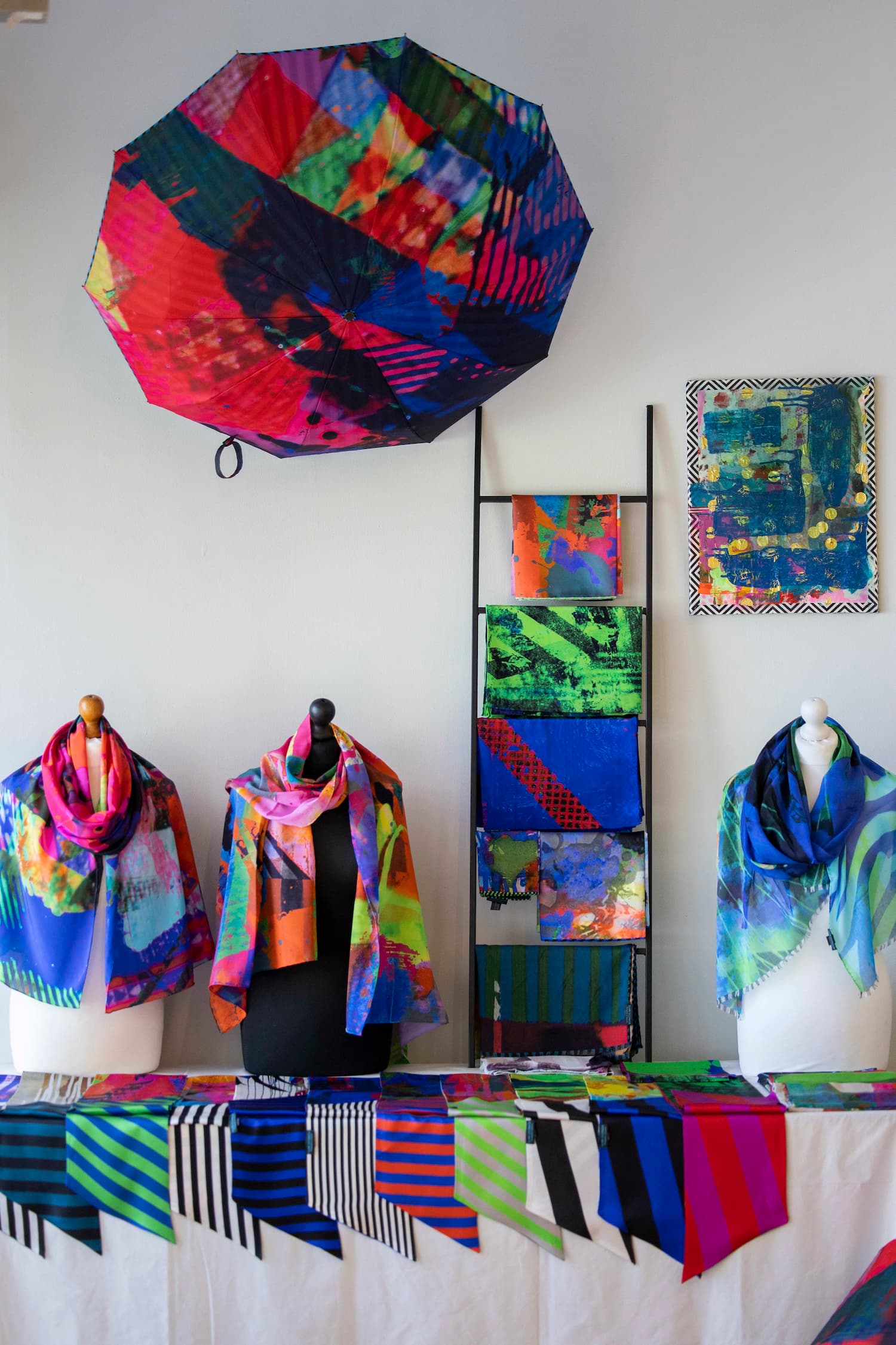 Umbrellas, scarves, ties and other clothing
